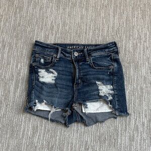 American Eagle Outfitters Ripped Jean Shorts - Dark Blue